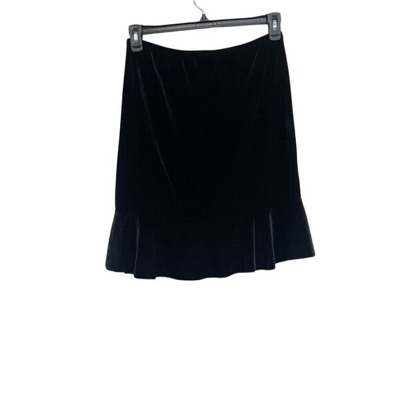 Vintage 90s Black Velvet Asymmetric Crossover Ruffle Hem Skirt Medium Fairy Goth - Picture 3 of 6